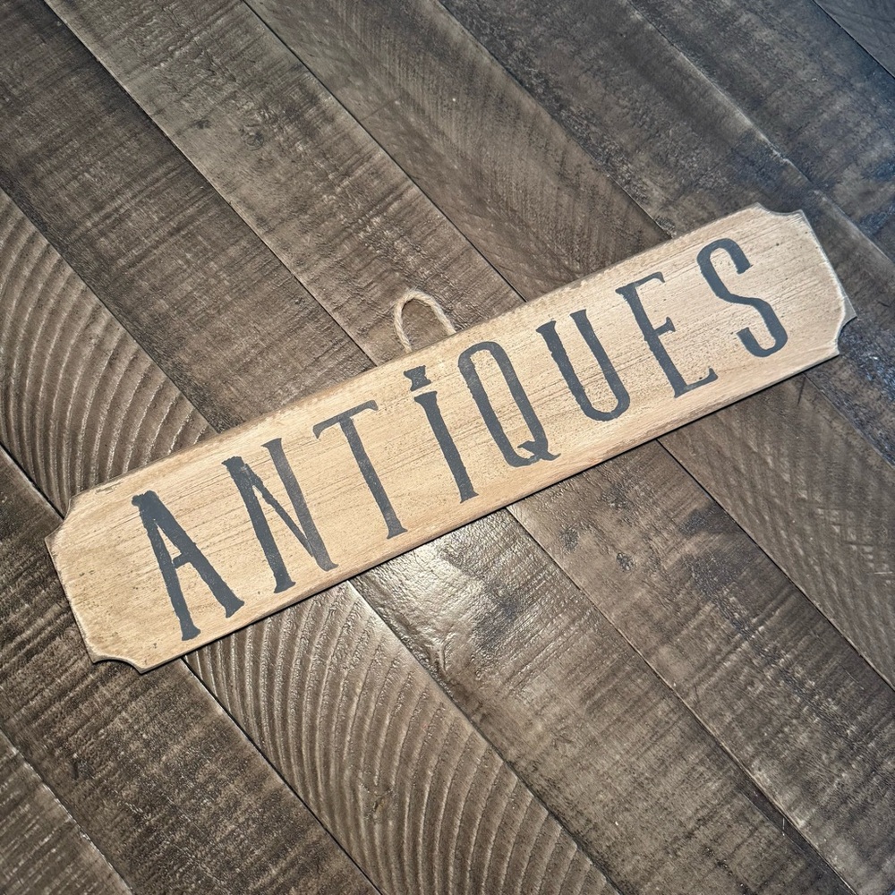 Reproduction Hand Painted Antiques Cream and Black Wall Sign rustic wood Art - Picture 2 of 3